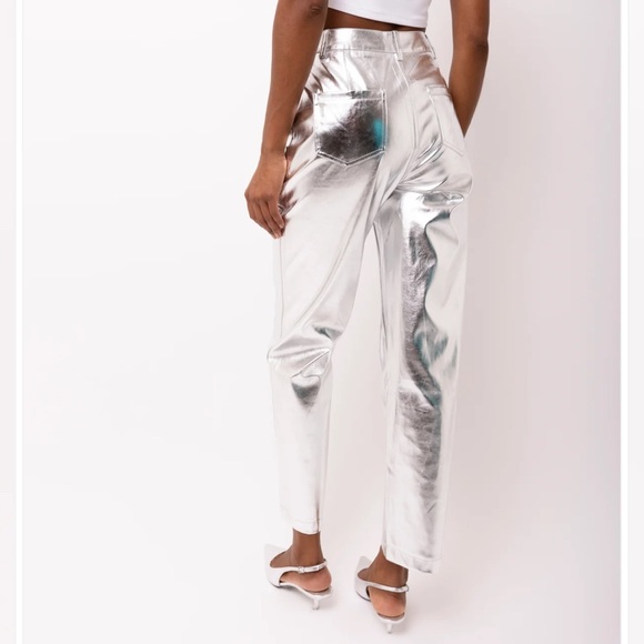 NWT Amylynn Silver Straight Leg Metallic Trousers Pants Large - Picture 8 of 8